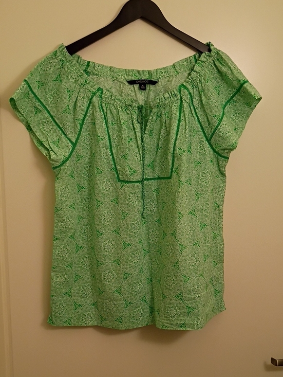 Chadwicks Tops - Chadwicks Light Green Printed Short Sleeve Peasant Top